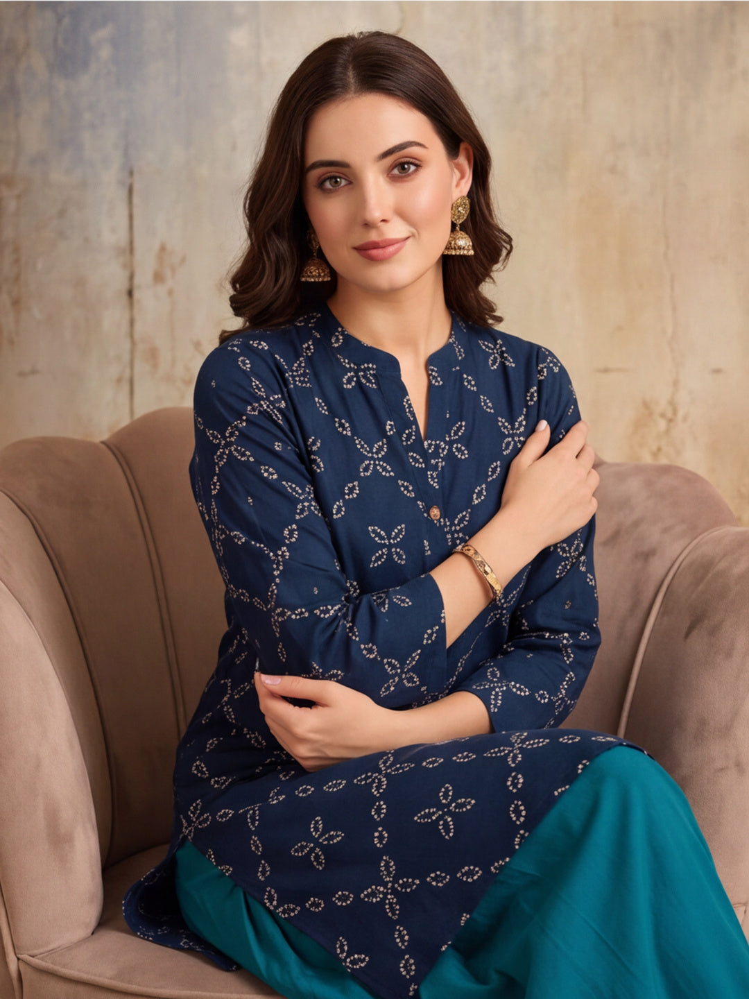 Floral Printed Straight Pure Cotton Kurta & Farshi Salwar Sets