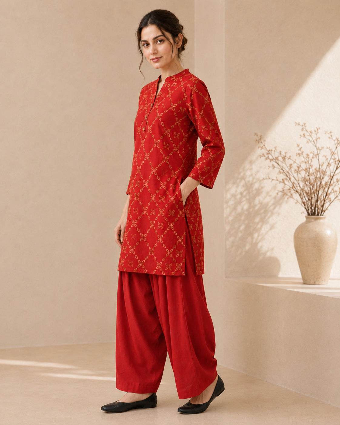 Floral Printed Straight Pure Cotton Kurta & Farshi Salwar Sets