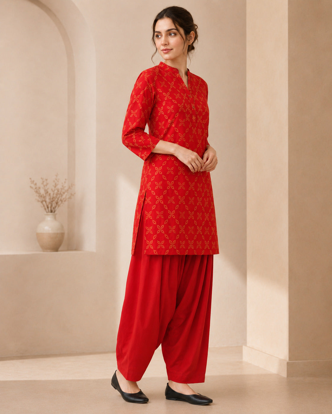Floral Printed Straight Pure Cotton Kurta & Farshi Salwar Sets