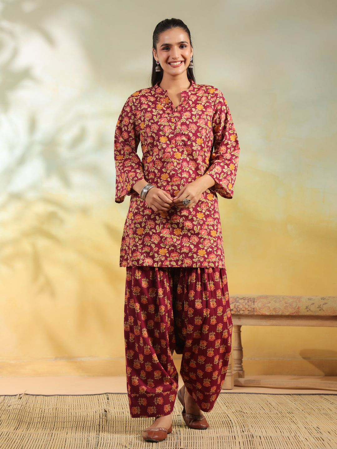 Floral Printed Straight Pure Cotton Kurta & Salwar Sets