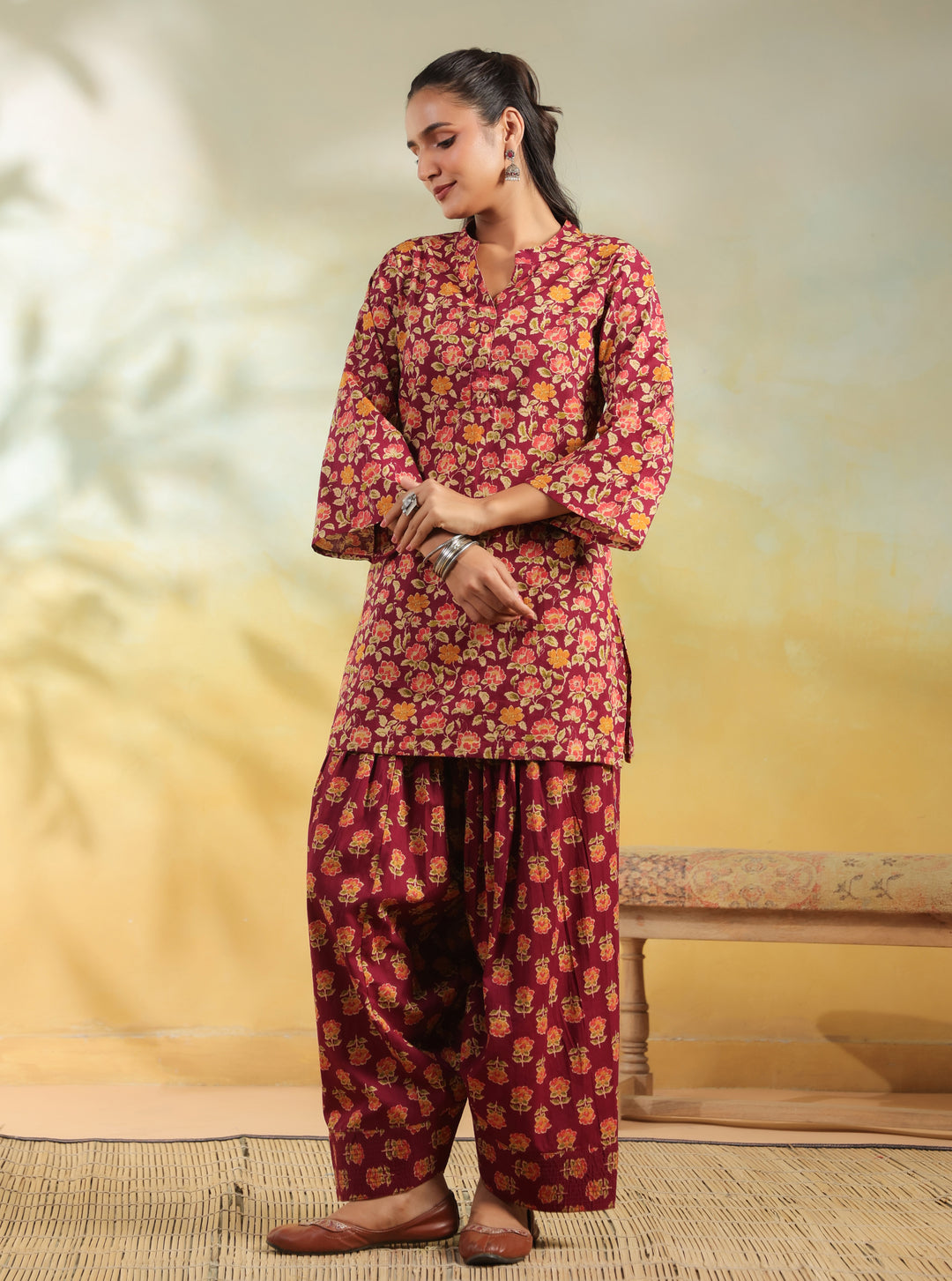 Floral Printed Straight Pure Cotton Kurta & Salwar Sets