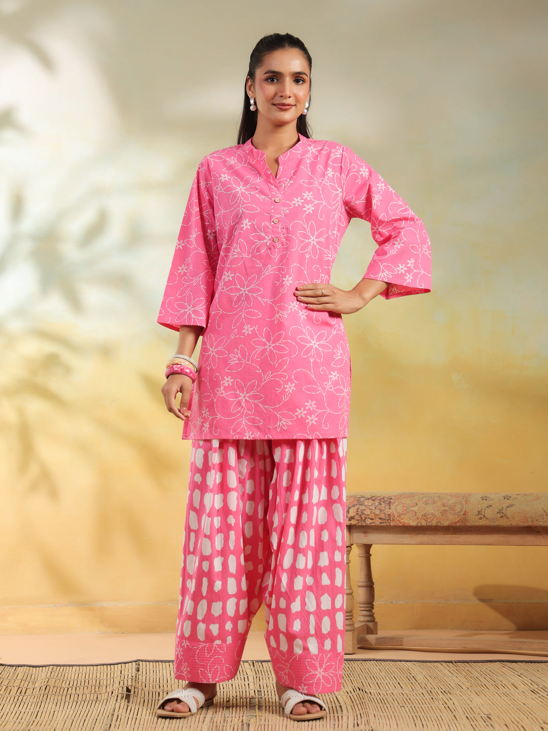 Floral Printed Straight Pure Cotton Kurta & Salwar Sets
