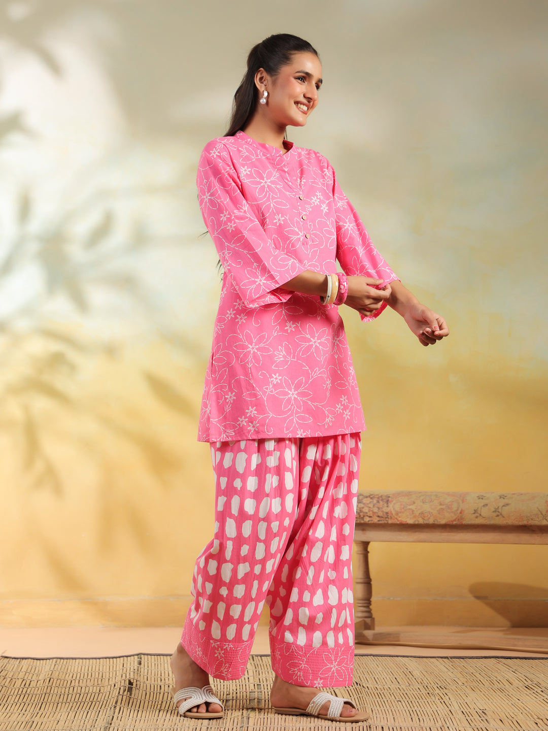 Floral Printed Straight Pure Cotton Kurta & Salwar Sets