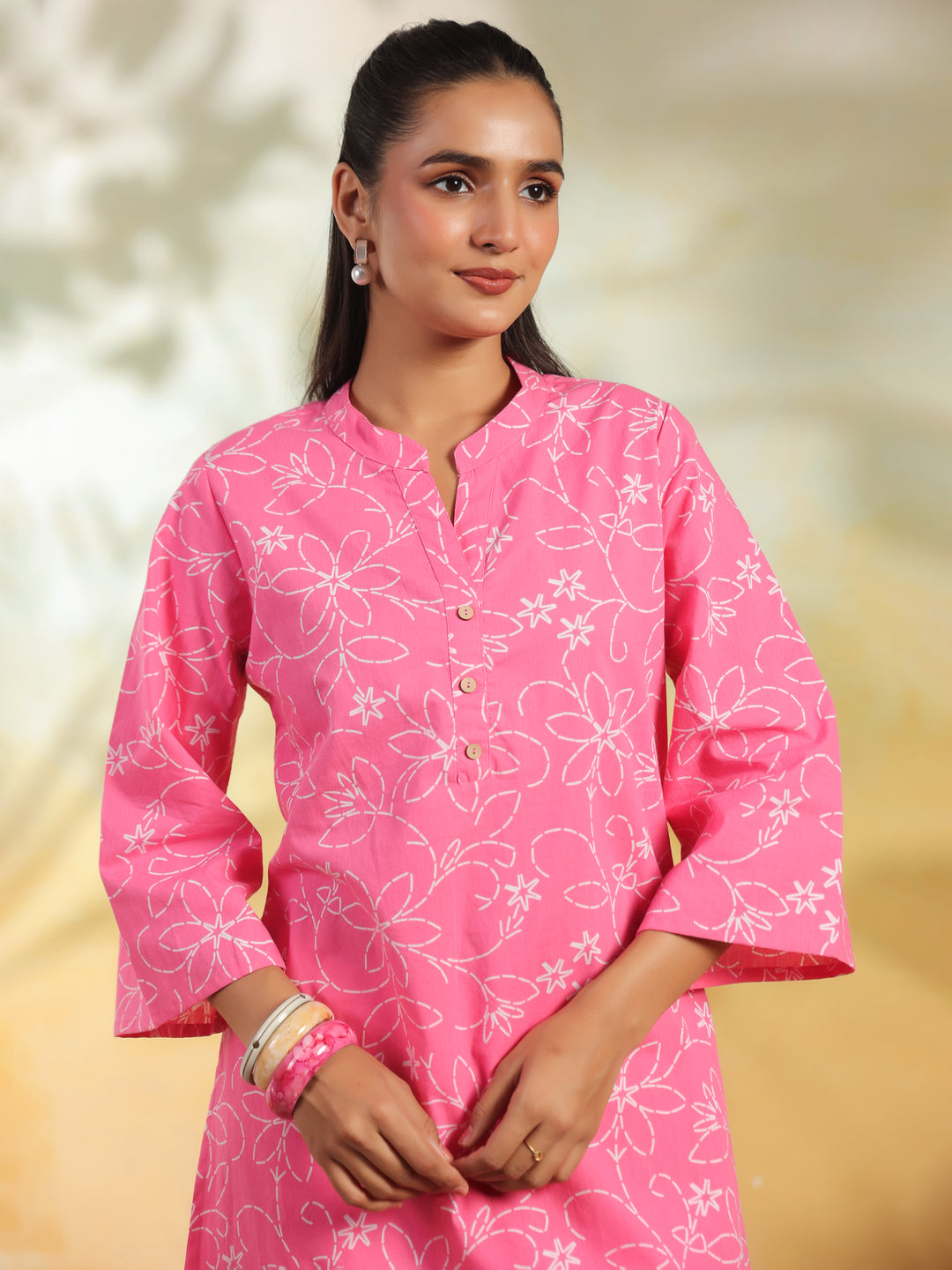 Floral Printed Straight Pure Cotton Kurta & Salwar Sets