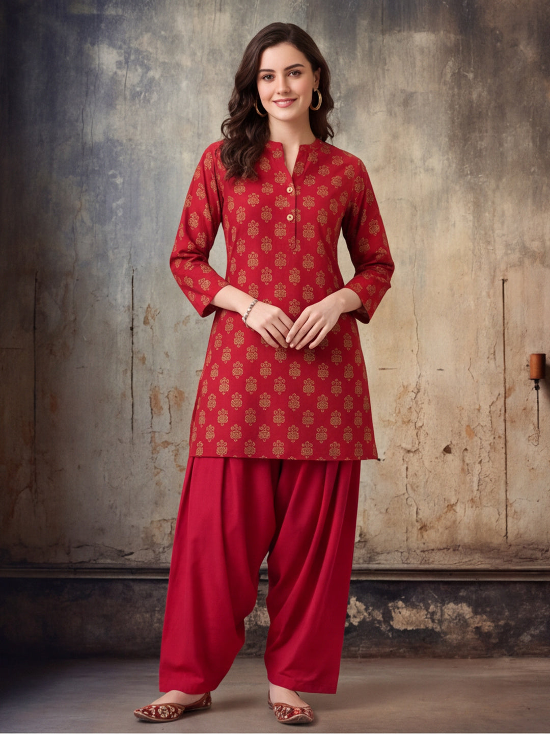 Floral Printed Straight Pure Cotton Kurta & Farshi Salwar Sets