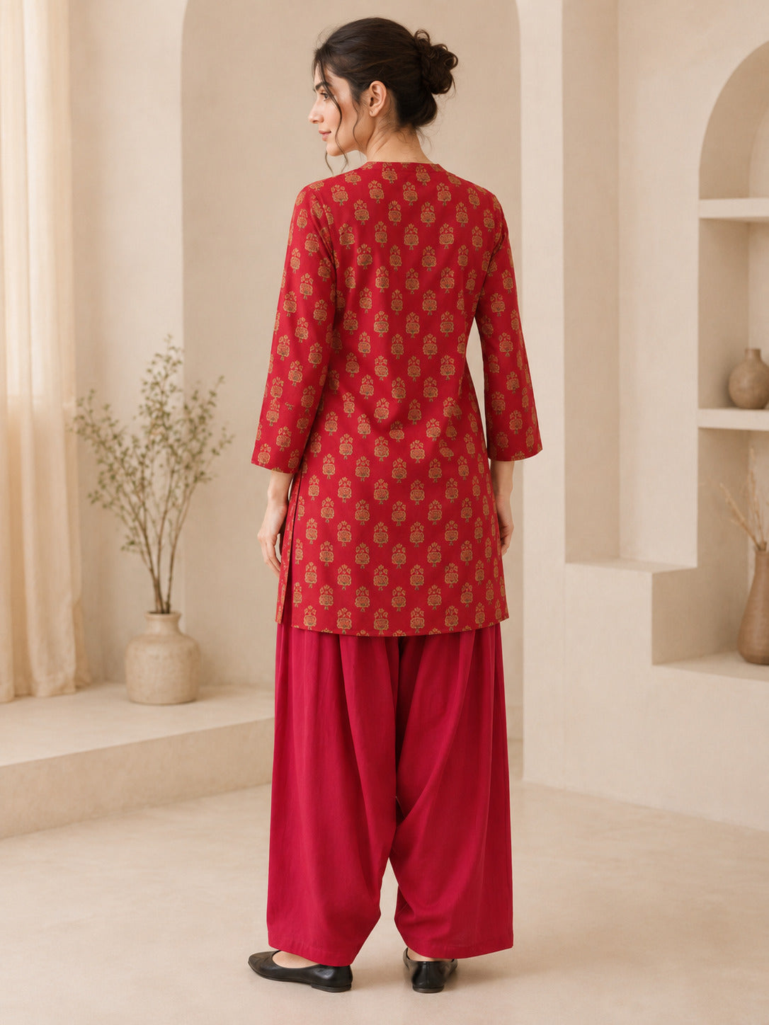 Floral Printed Straight Pure Cotton Kurta & Farshi Salwar Sets