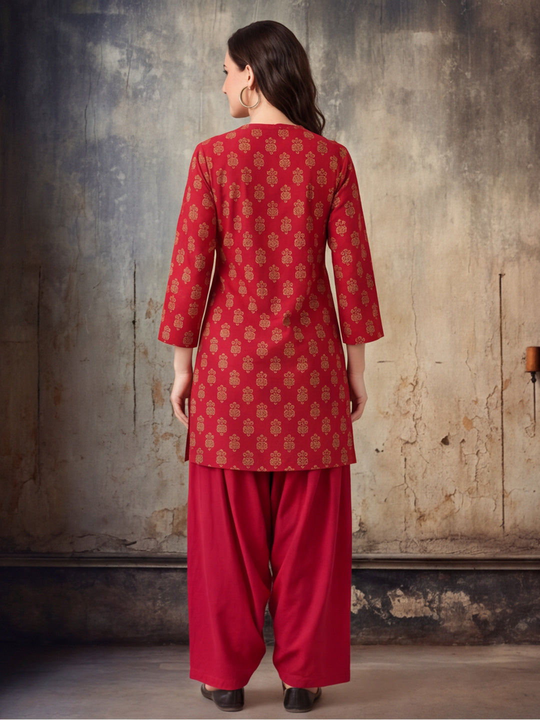 Floral Printed Straight Pure Cotton Kurta & Farshi Salwar Sets