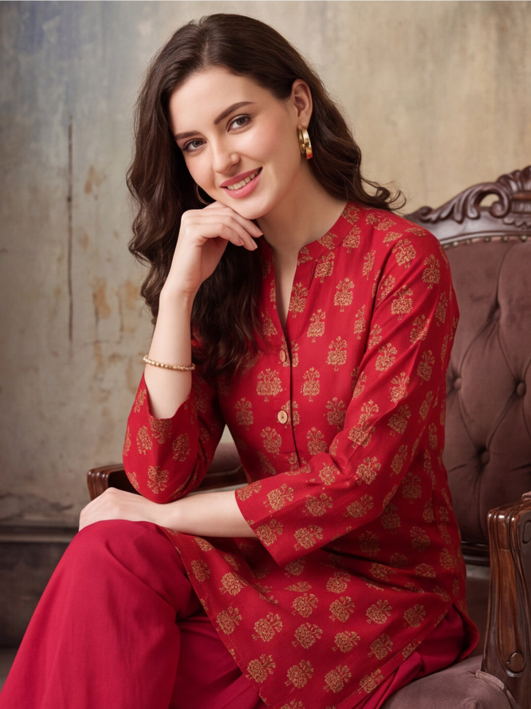 Floral Printed Straight Pure Cotton Kurta & Farshi Salwar Sets