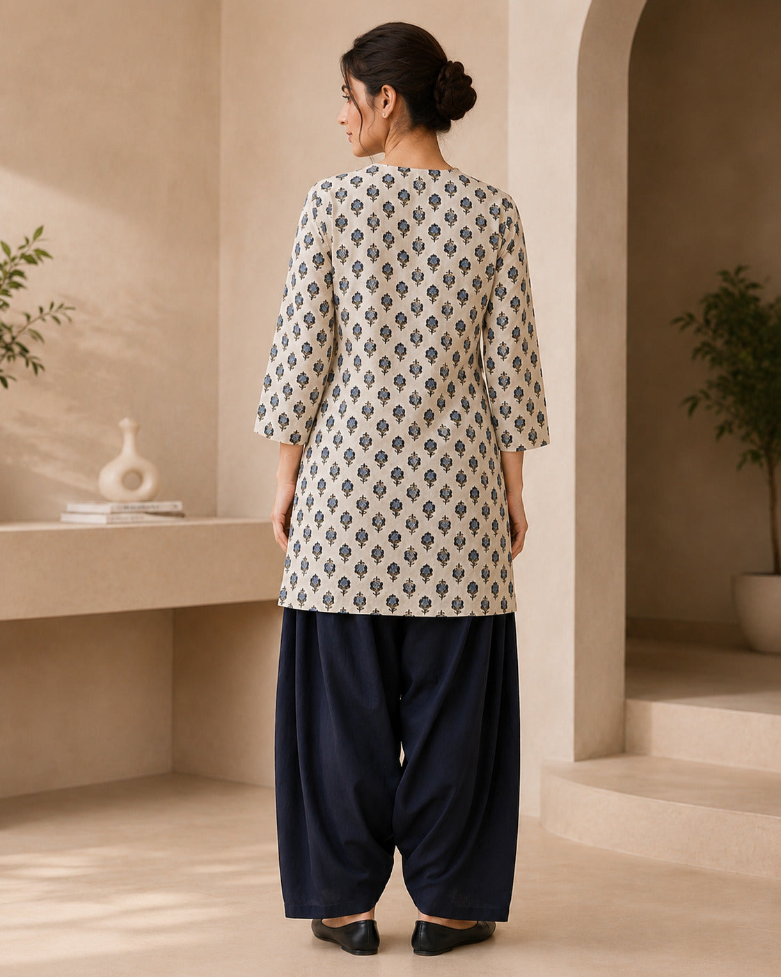 Floral Printed Straight Pure Cotton Kurta & Farshi Salwar Sets