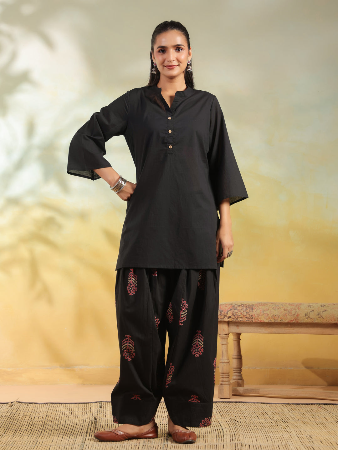 Floral Printed Straight Pure Cotton Kurta & Salwar Sets