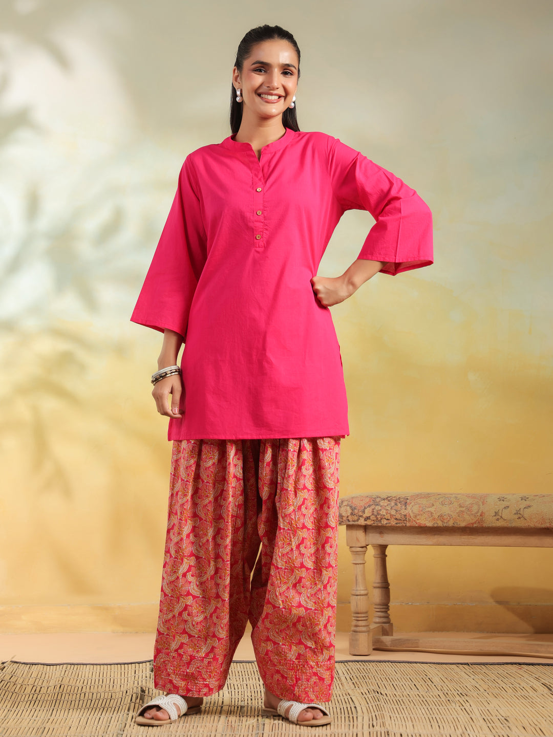 Floral Printed Straight Pure Cotton Kurta & Salwar Sets