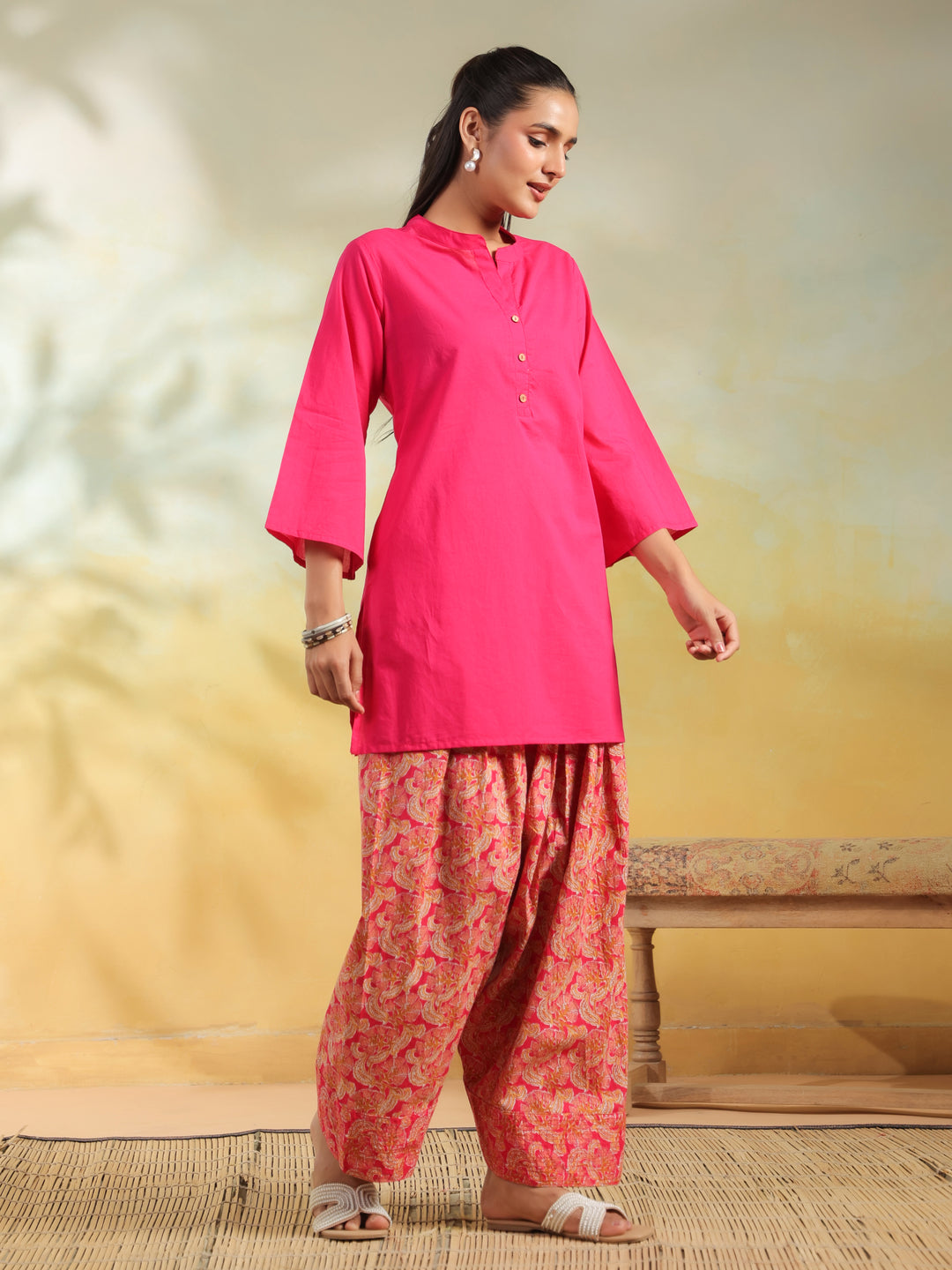 Floral Printed Straight Pure Cotton Kurta & Salwar Sets