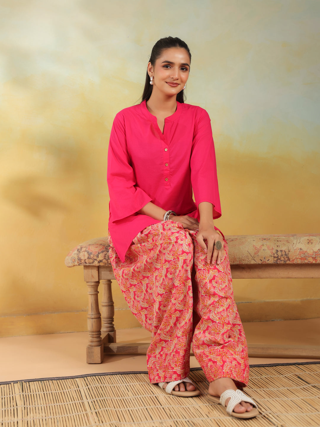 Floral Printed Straight Pure Cotton Kurta & Salwar Sets