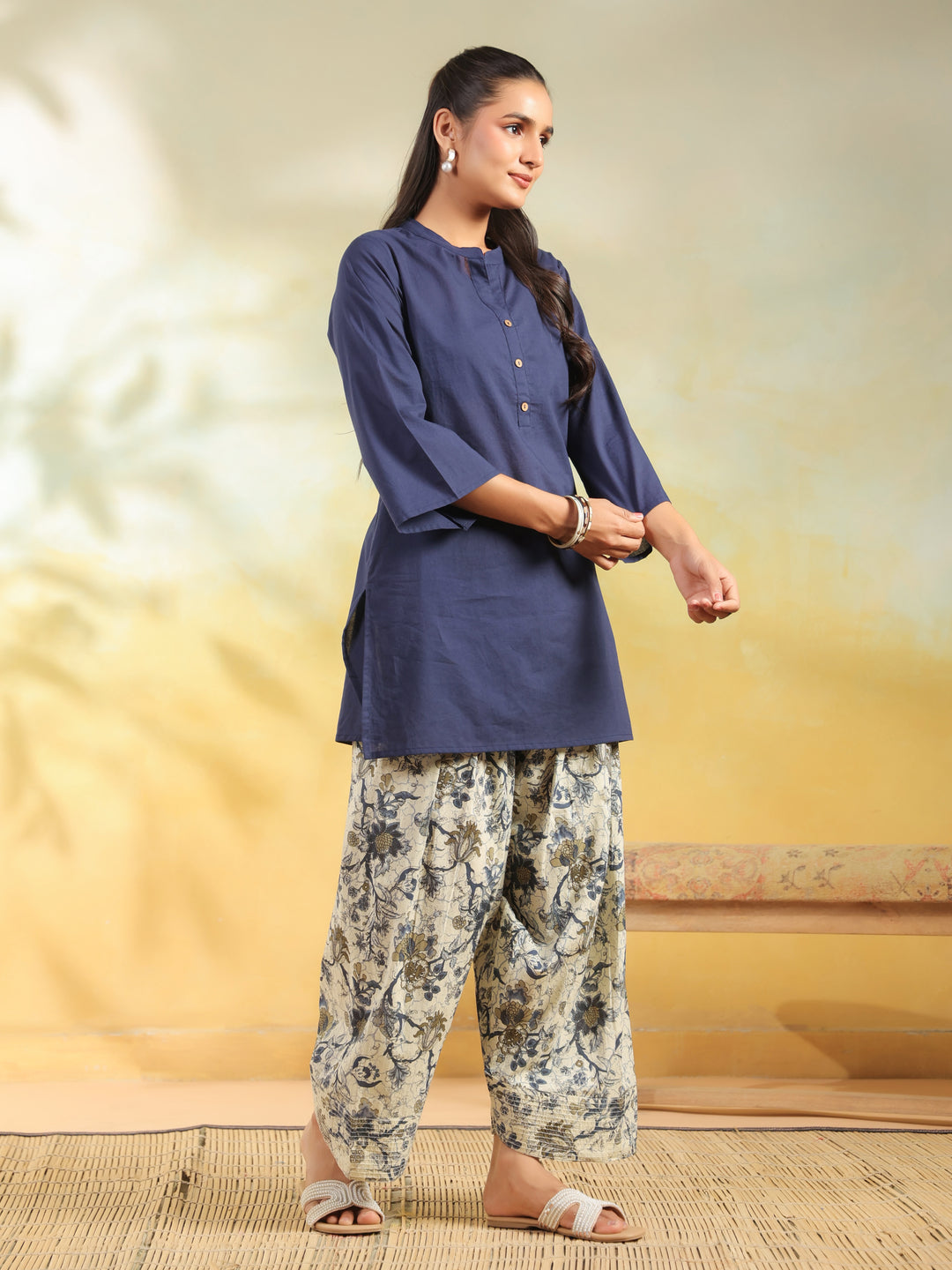 Floral Printed Straight Pure Cotton Kurta & Salwar Sets