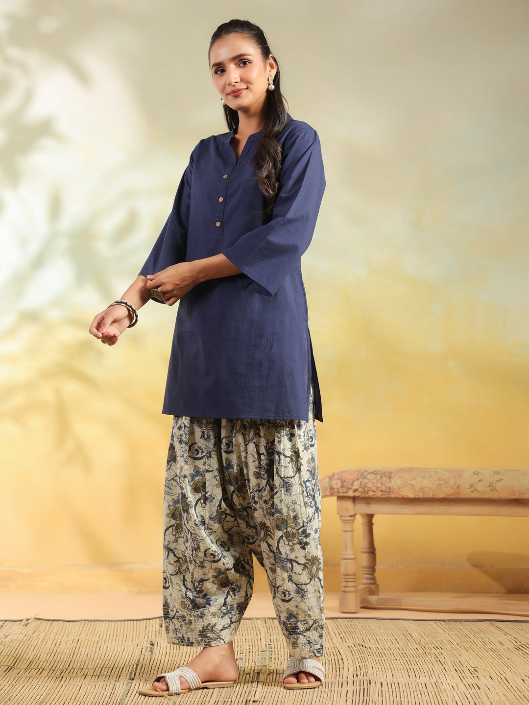 Floral Printed Straight Pure Cotton Kurta & Salwar Sets