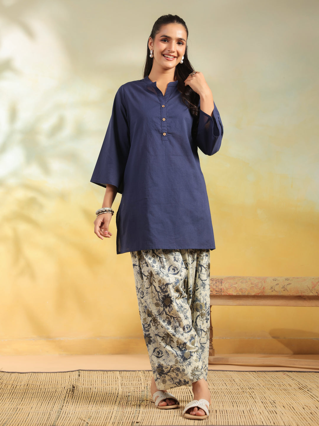 Floral Printed Straight Pure Cotton Kurta & Salwar Sets