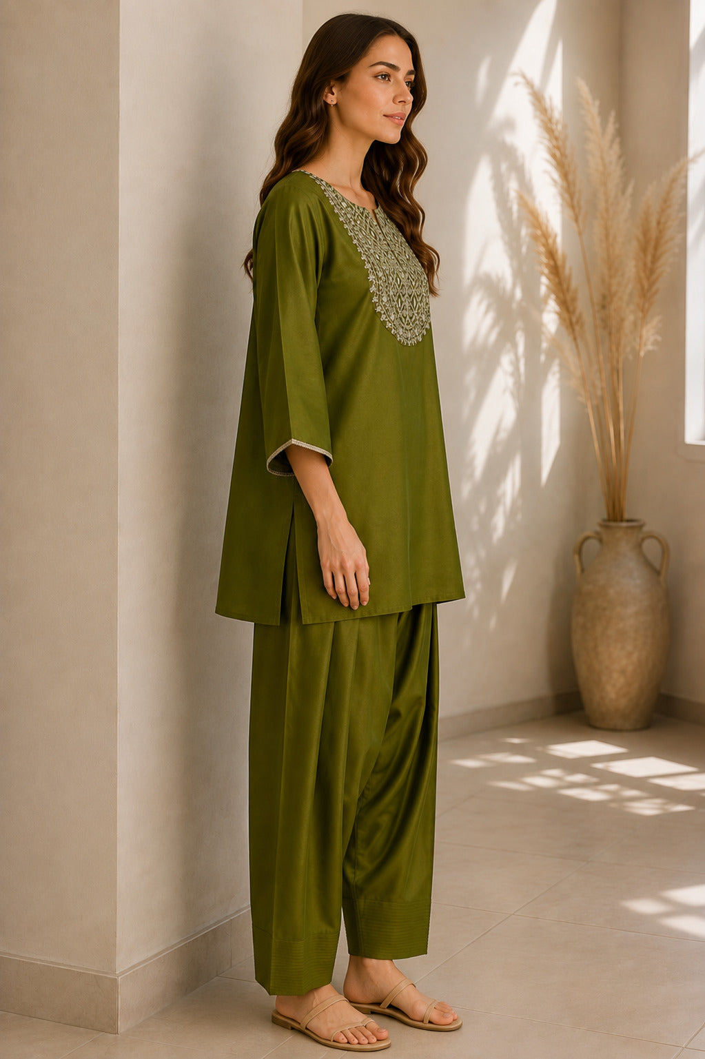 Floral Embroidered Straight Kurta & Farshi Salwar Sets