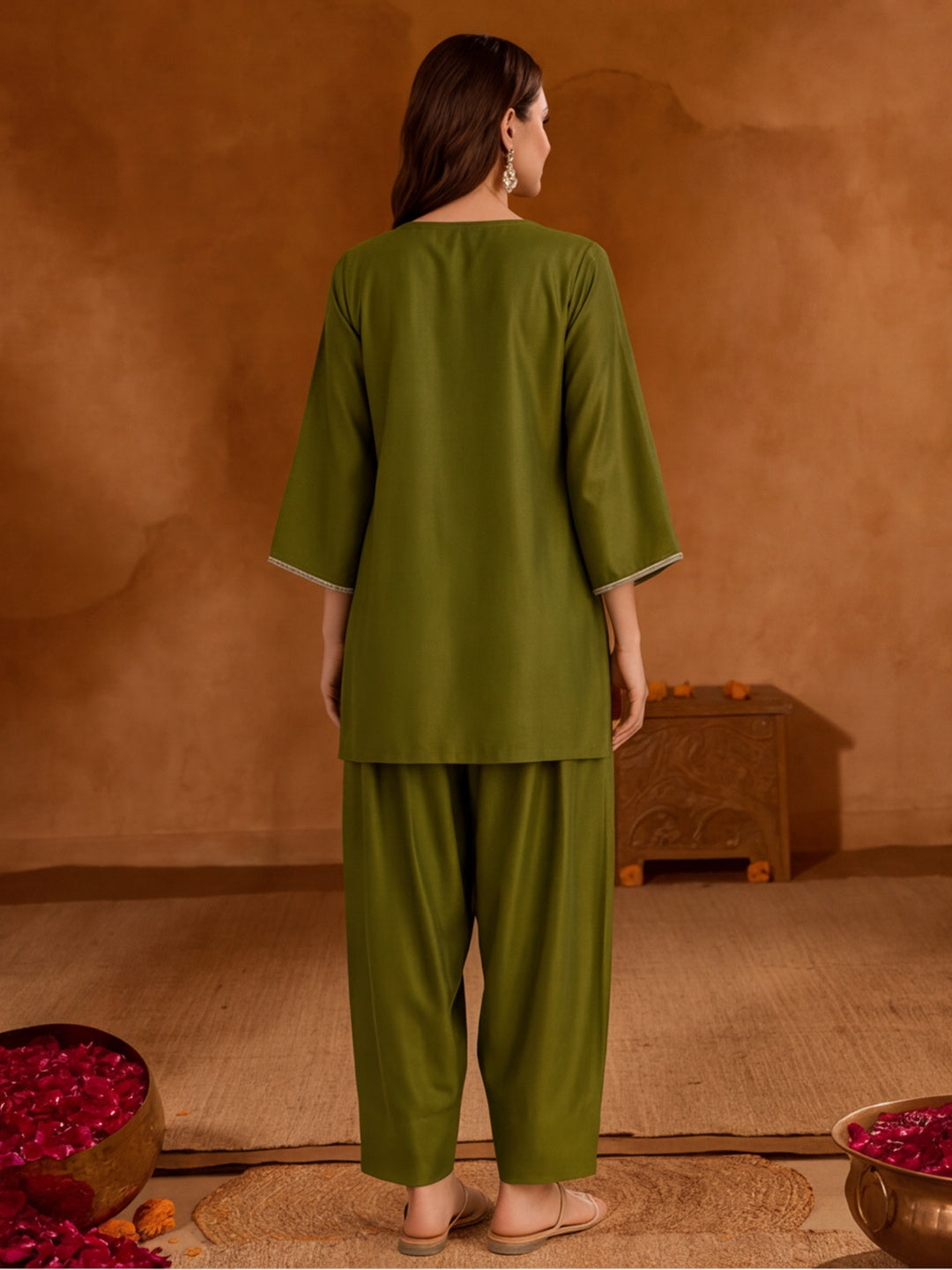 Floral Embroidered Straight Kurta & Farshi Salwar Sets