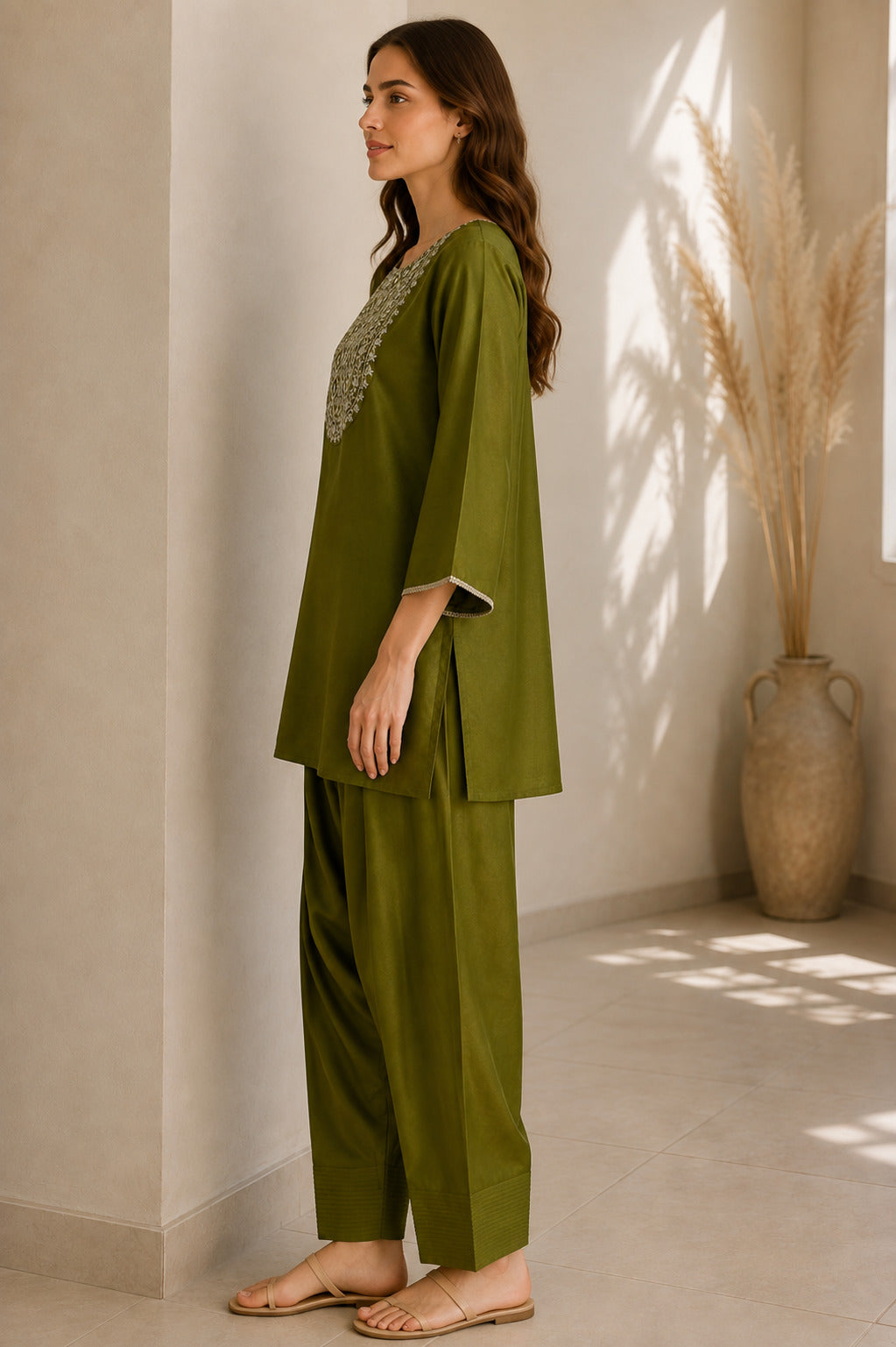 Floral Embroidered Straight Kurta & Farshi Salwar Sets