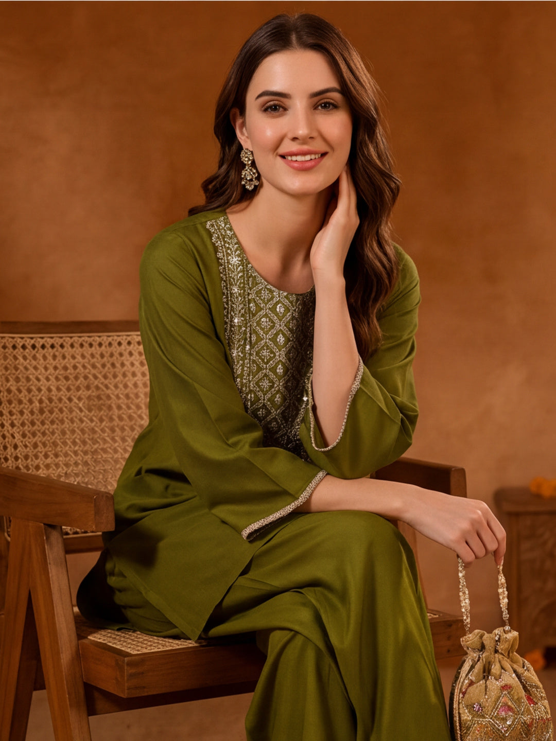 Floral Embroidered Straight Kurta & Farshi Salwar Sets