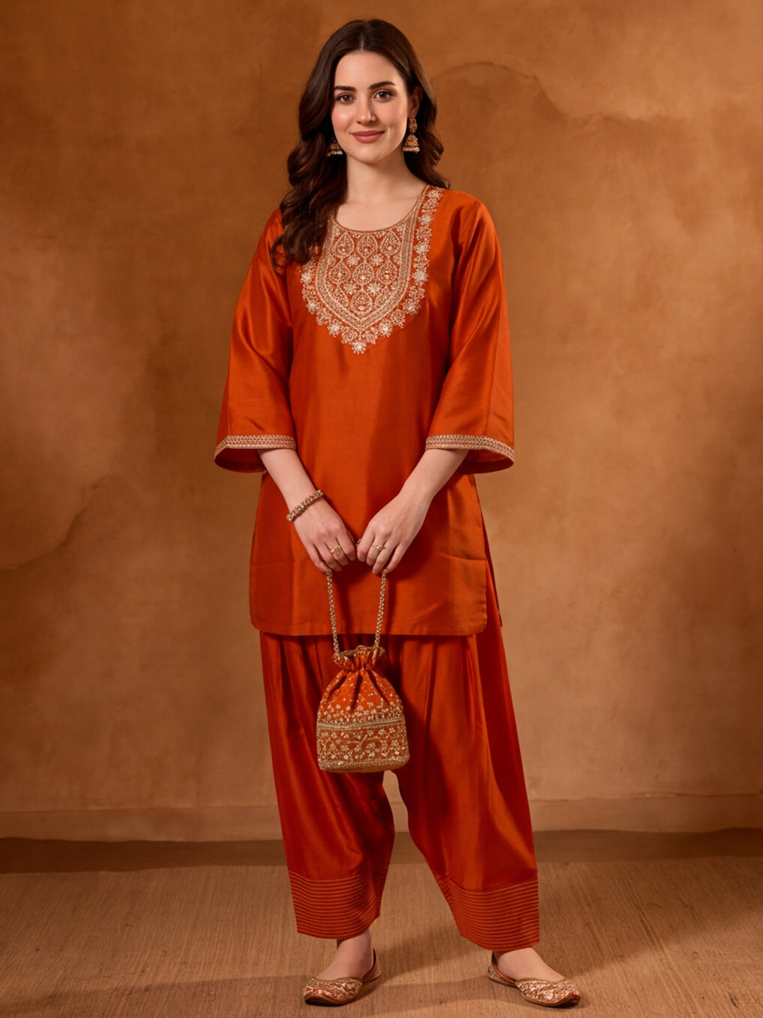 Floral Embroidered Straight Kurta & Farshi Salwar Sets