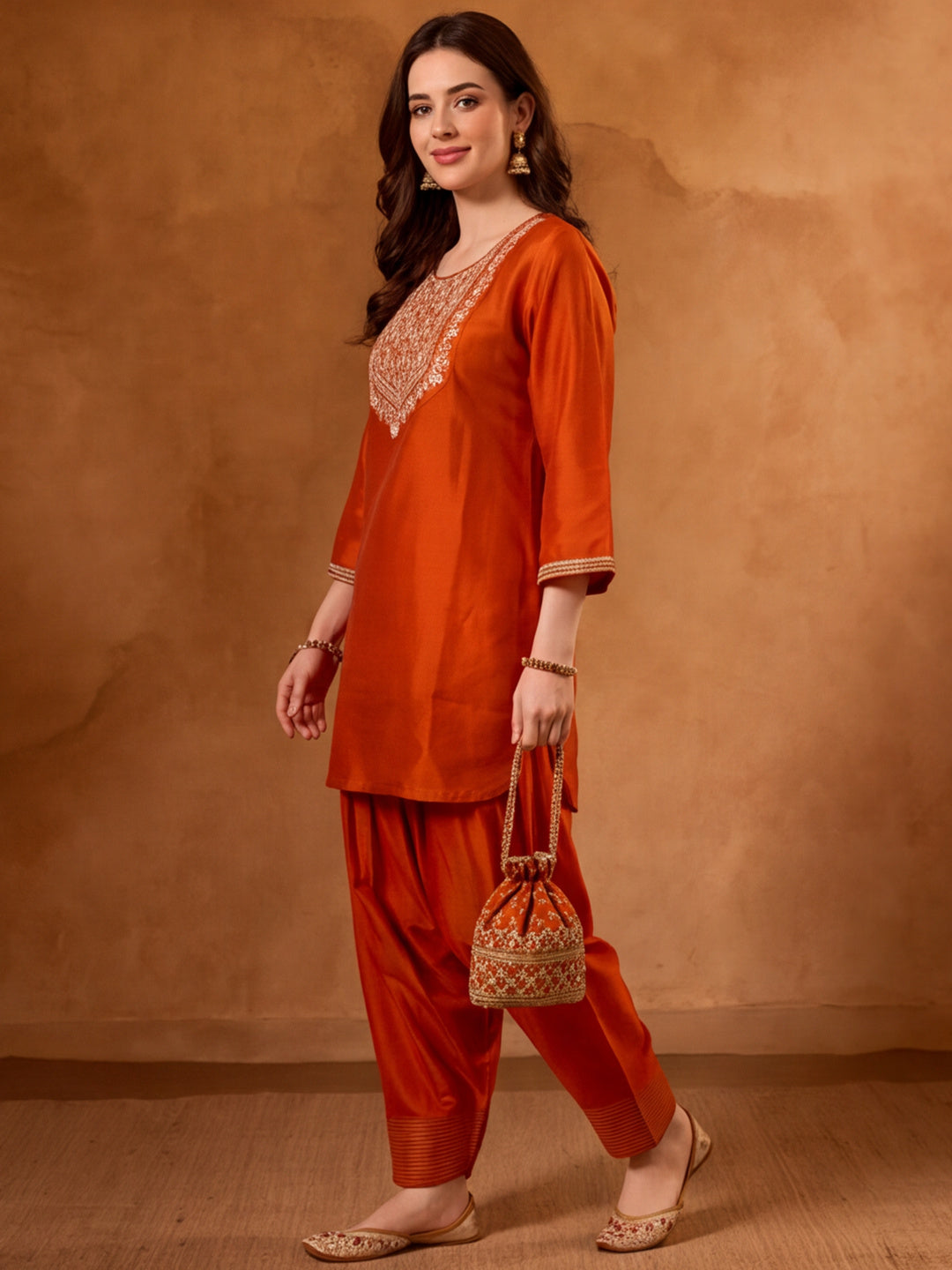 Floral Embroidered Straight Kurta & Farshi Salwar Sets