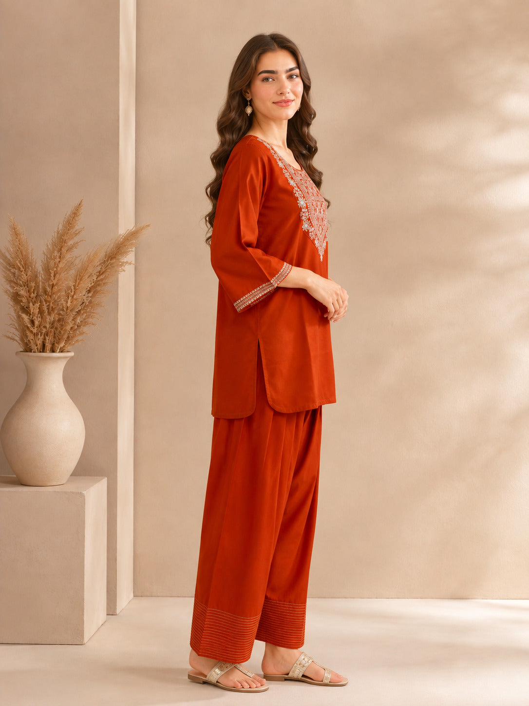Floral Embroidered Straight Kurta & Farshi Salwar Sets