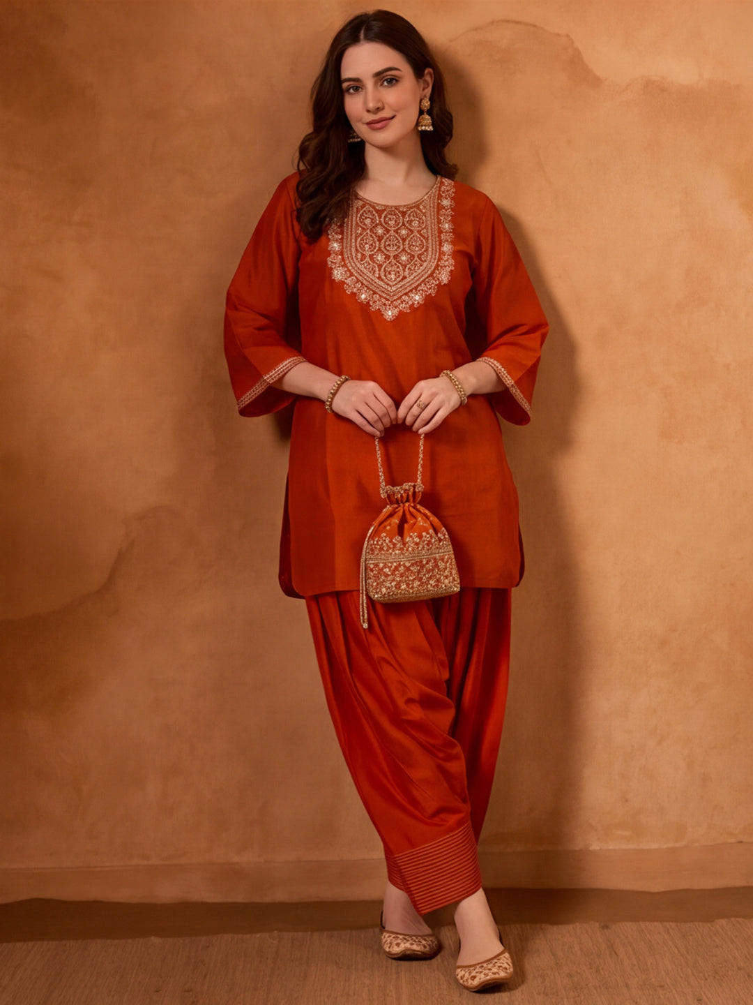 Floral Embroidered Straight Kurta & Farshi Salwar Sets