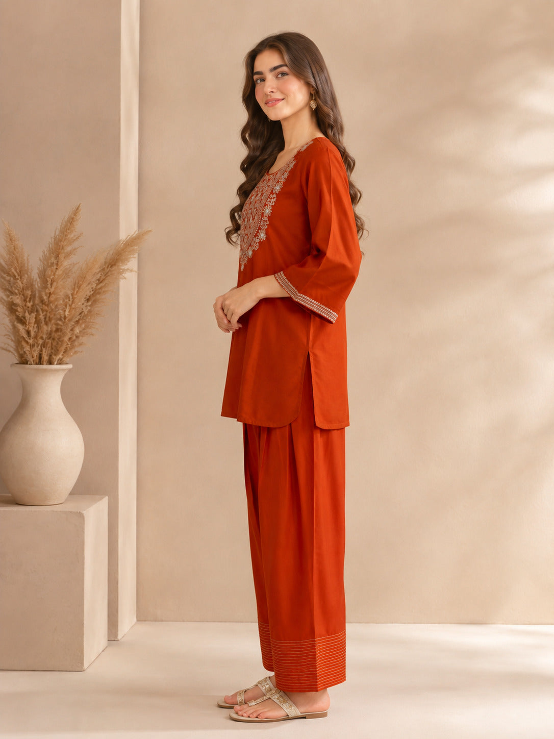 Floral Embroidered Straight Kurta & Farshi Salwar Sets