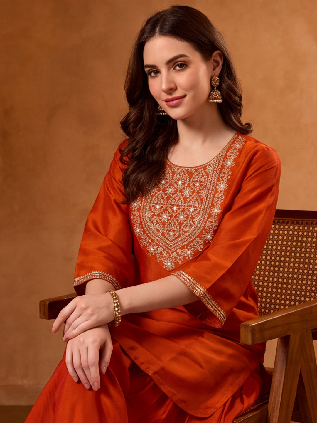 Floral Embroidered Straight Kurta & Farshi Salwar Sets