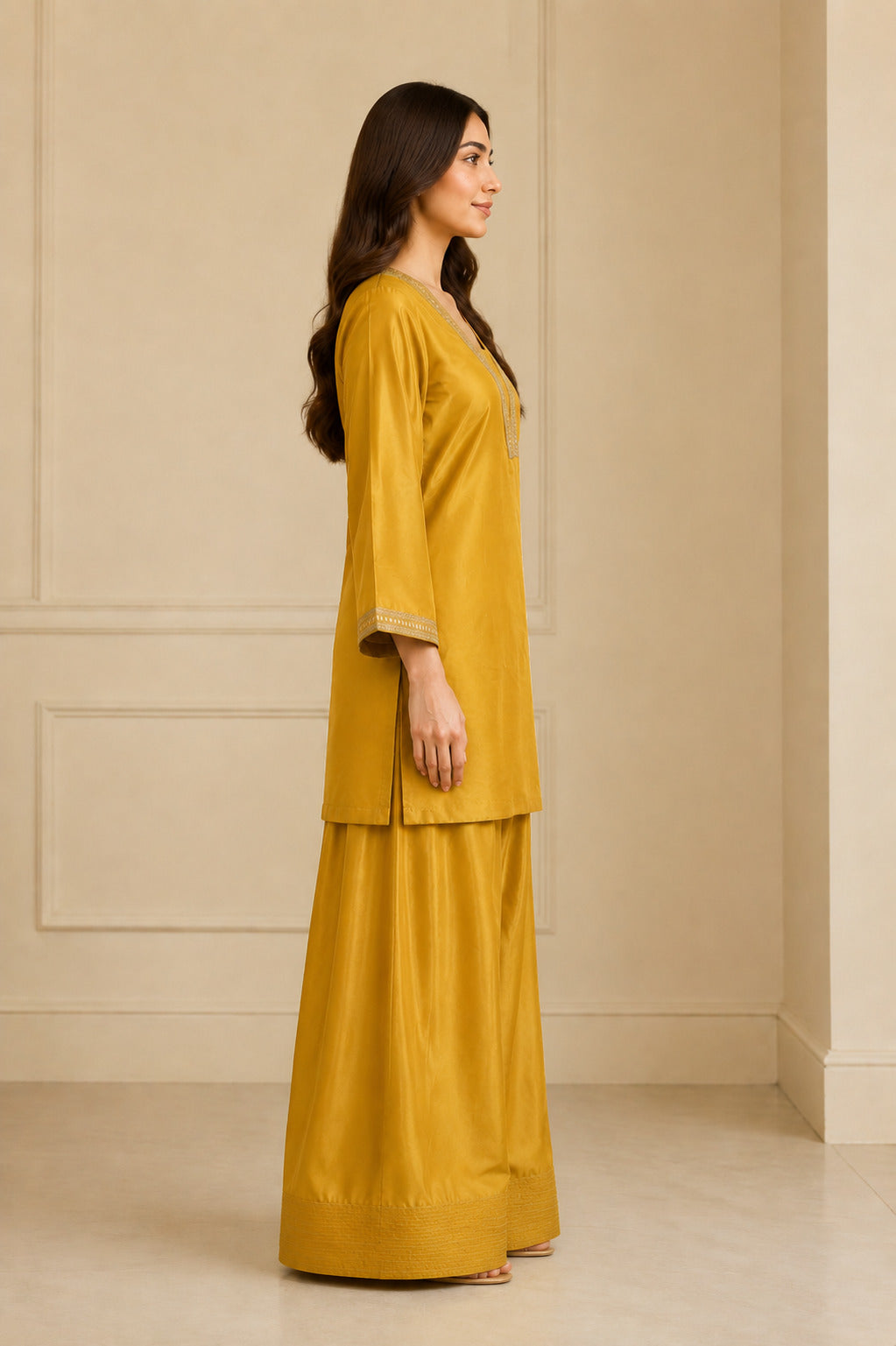Floral Embroidered Straight Kurta & Farshi Salwar Sets