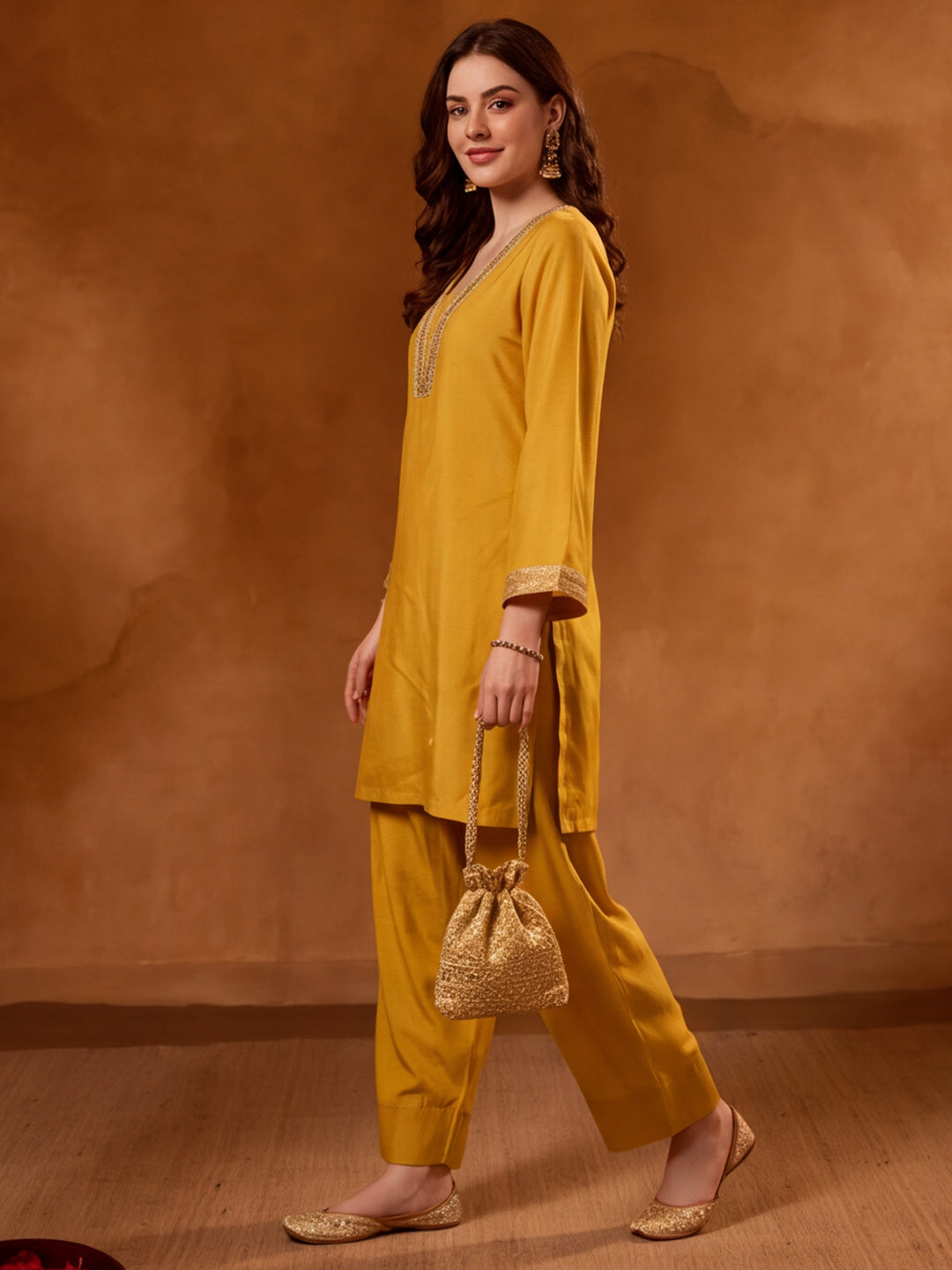 Floral Embroidered Straight Kurta & Farshi Salwar Sets