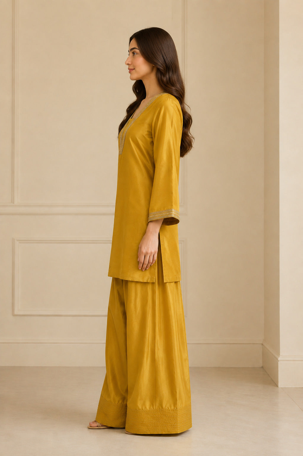 Floral Embroidered Straight Kurta & Farshi Salwar Sets