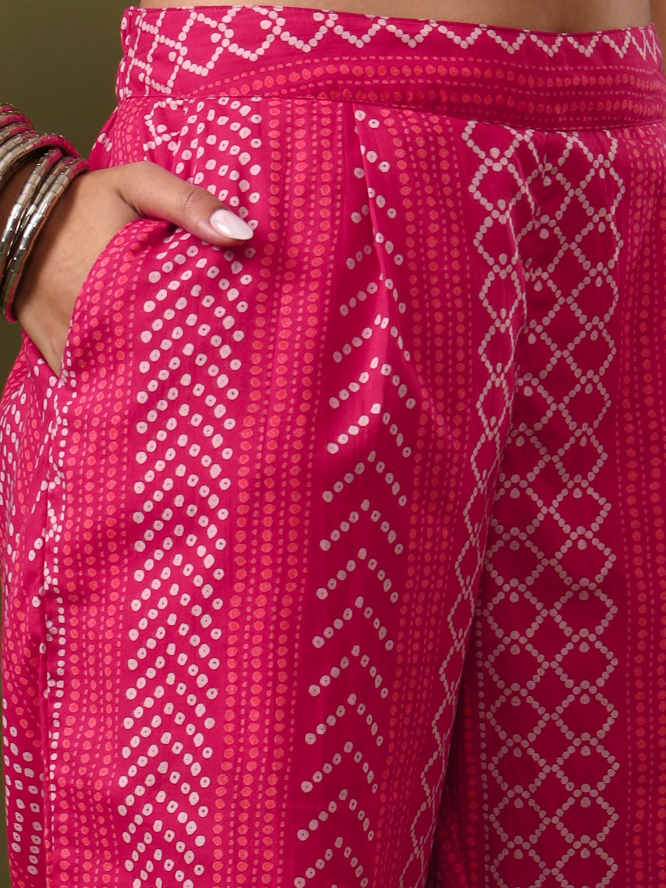 Bandhani Embroidered Straight Pure Cotton Kurta & Trousers Sets