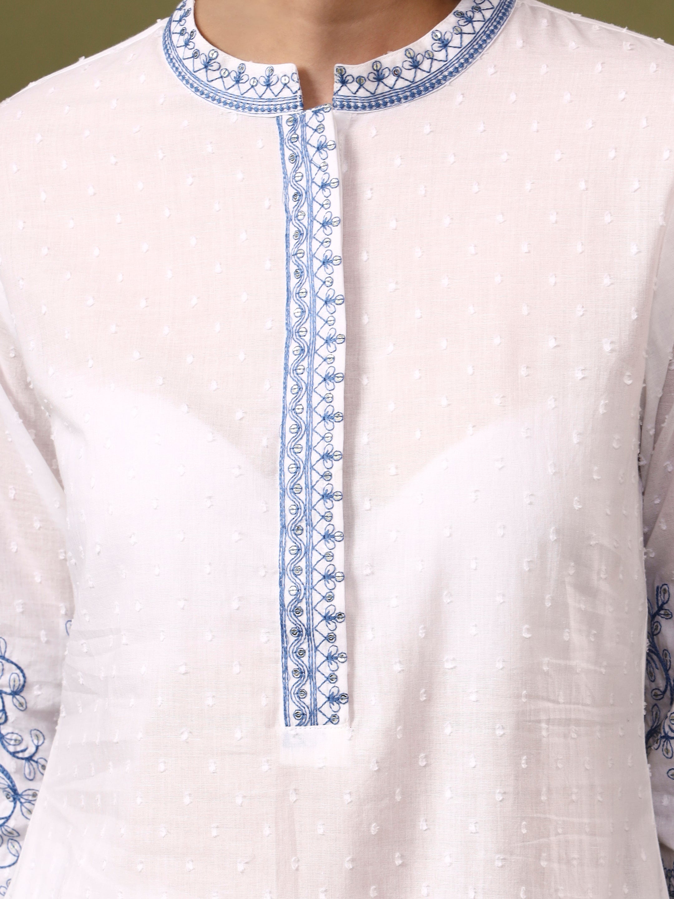 Floral Embroidered Straight Pure Cotton Kurta & Palazzos Sets