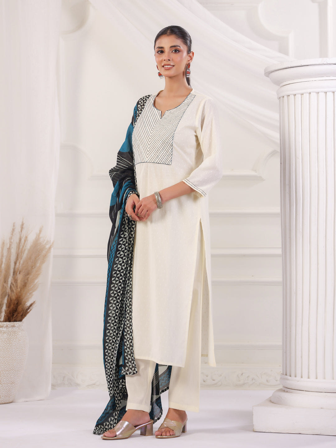 Solid Cotton Straight Kurta & Trouser Sets