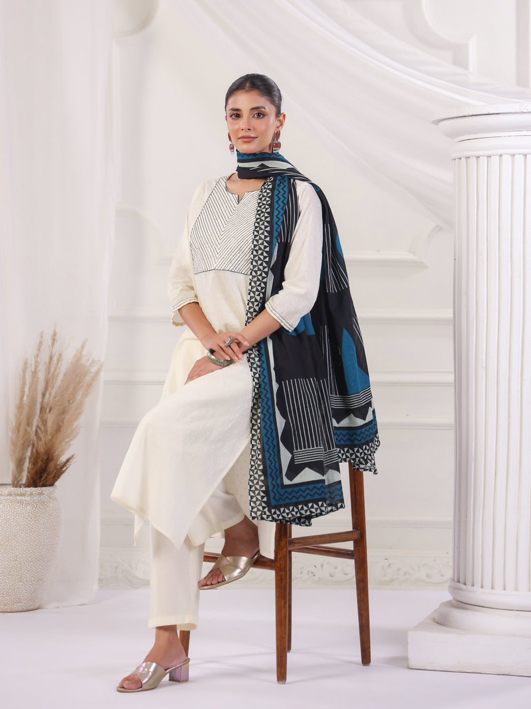 Solid Cotton Straight Kurta & Trouser Sets