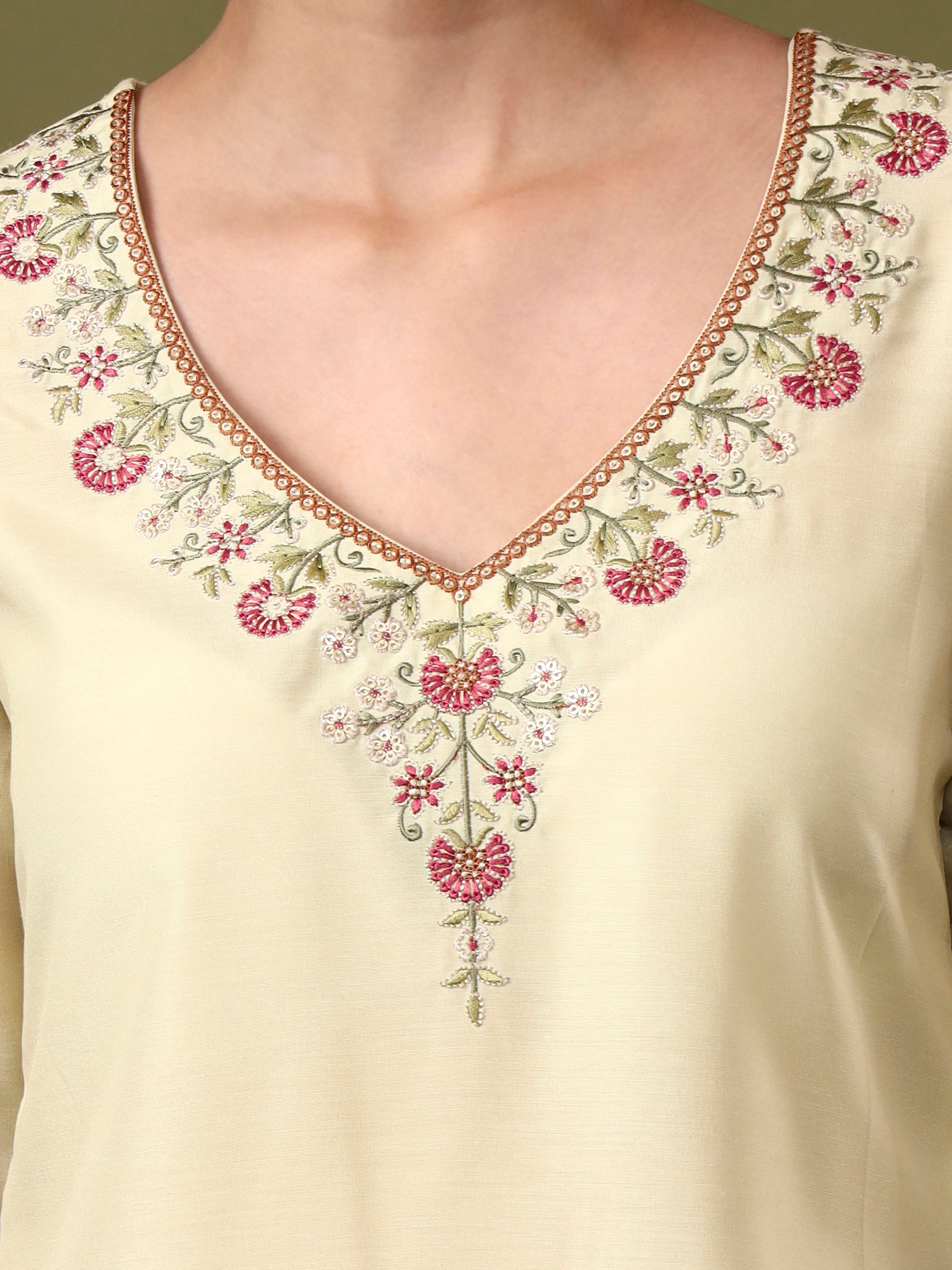 Floral Embroidered Straight Kurta & Trousers Sets