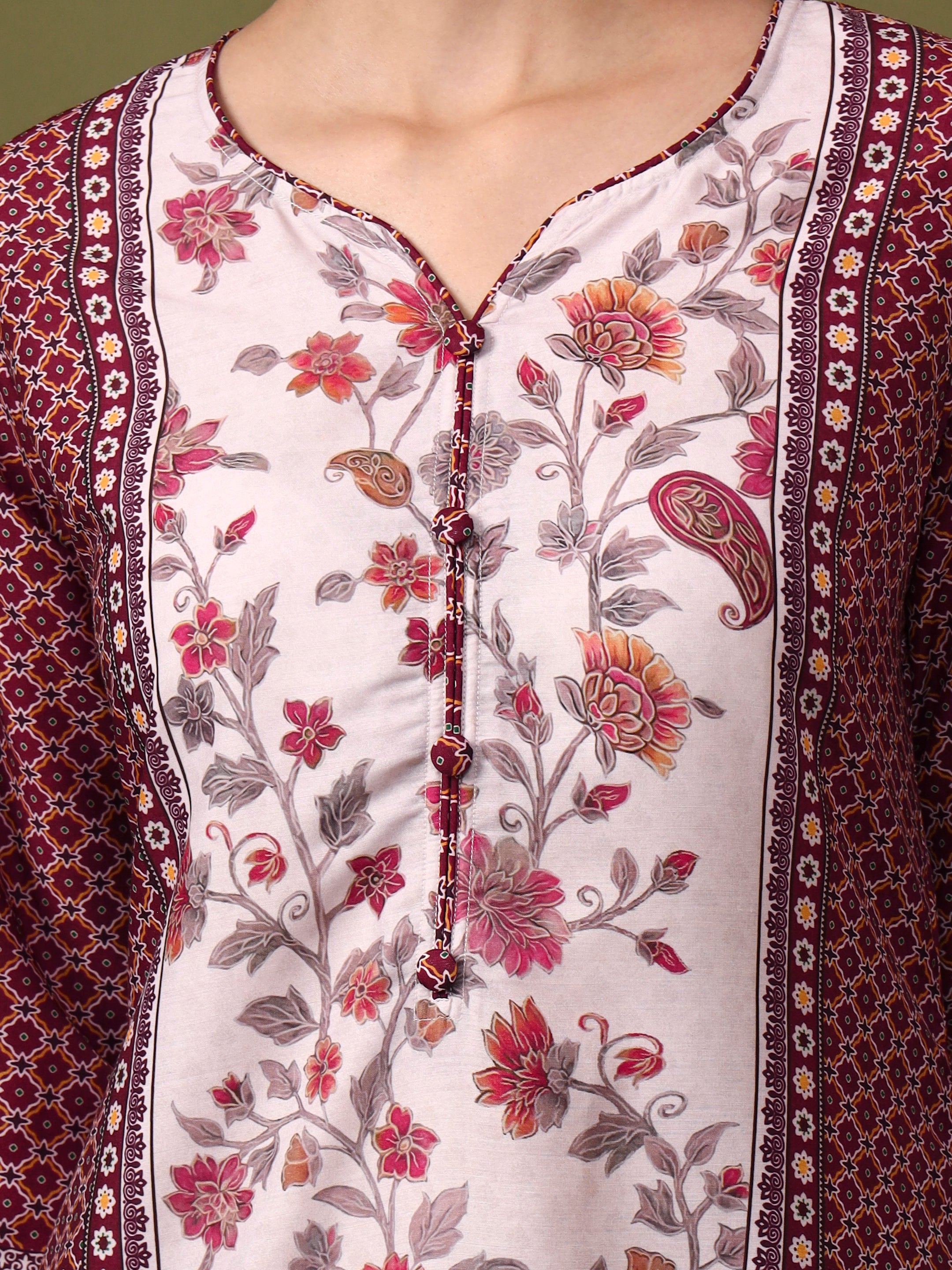 Floral Embroidered Straight Kurta & Trousers Sets