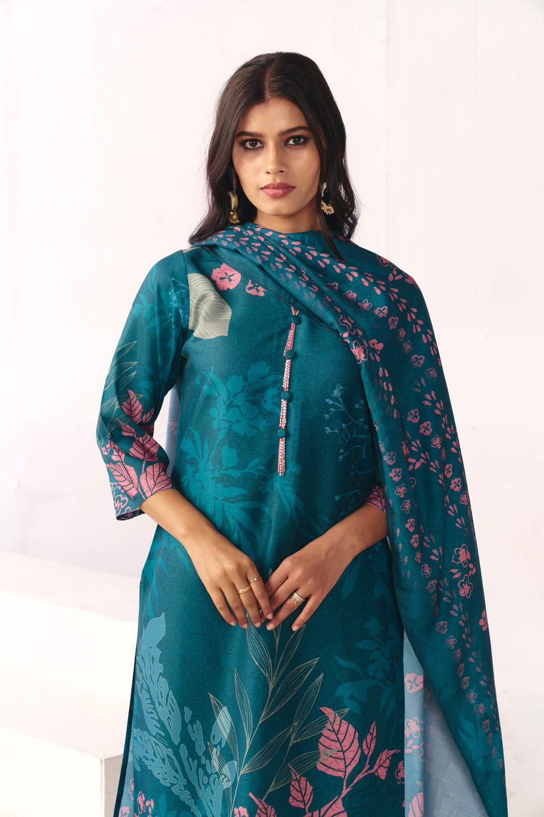 Floral Embroidered Straight Kurta & Trousers Sets