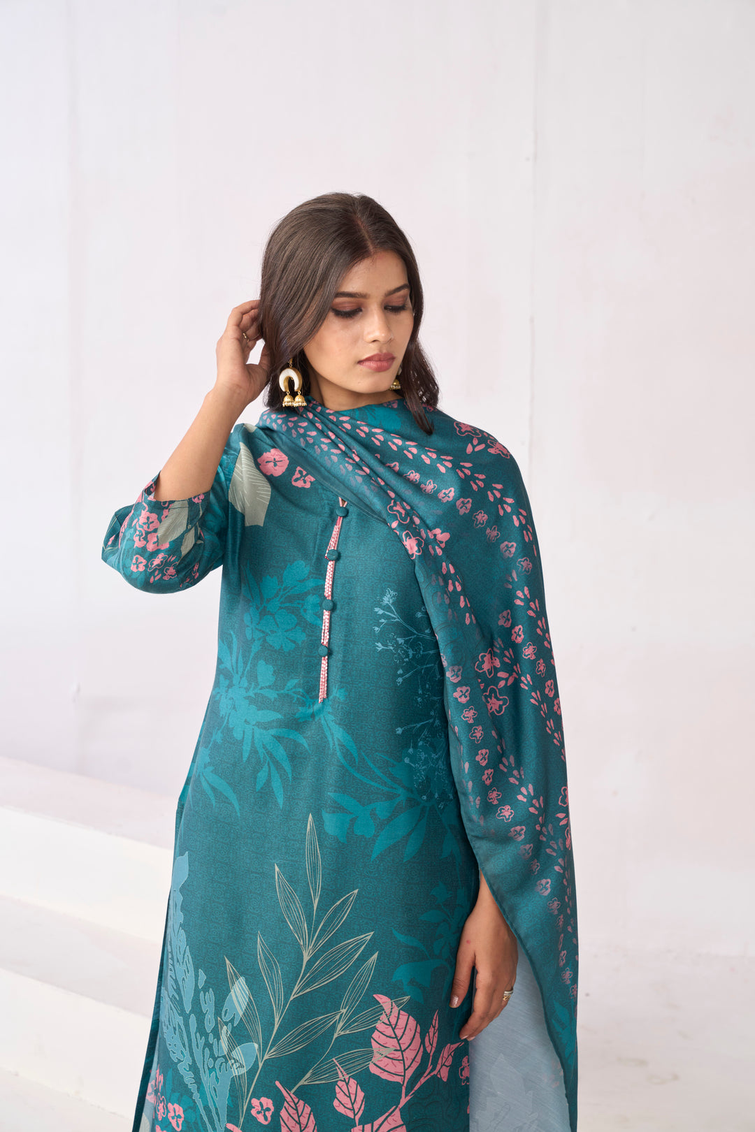 Floral Embroidered Straight Kurta & Trousers Sets