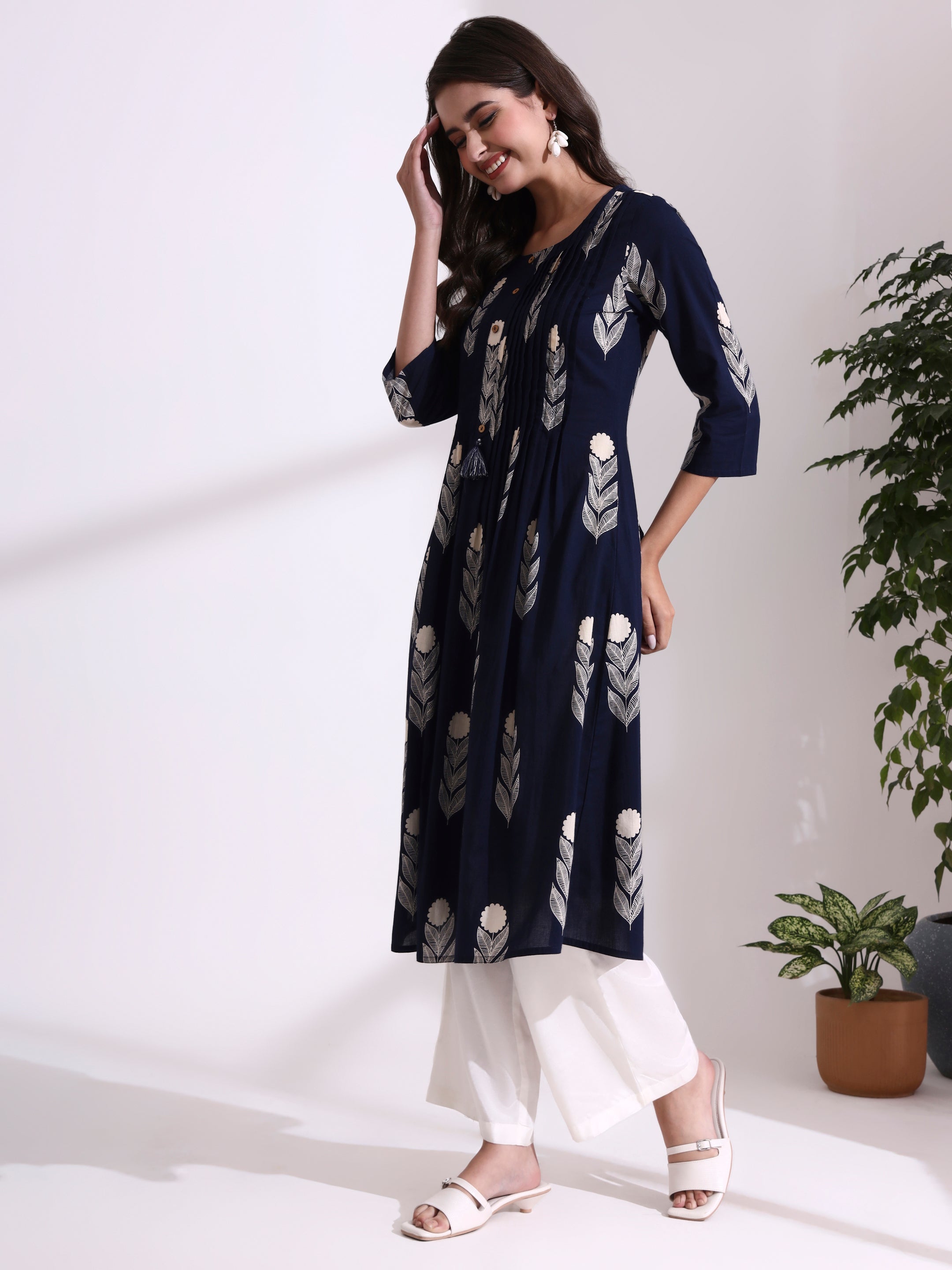 Floral Printed Straight Pure Cotton Kurta