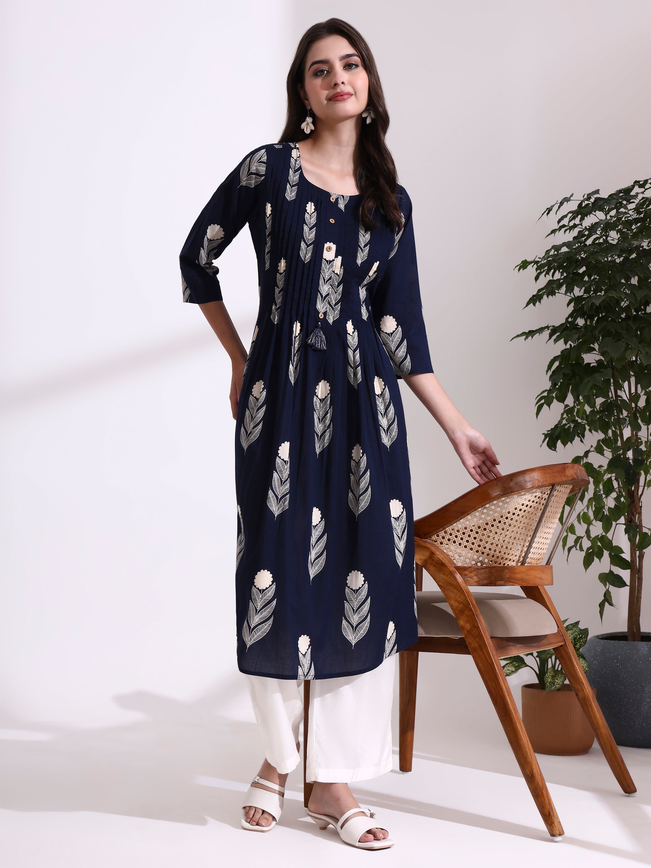 Floral Printed Straight Pure Cotton Kurta