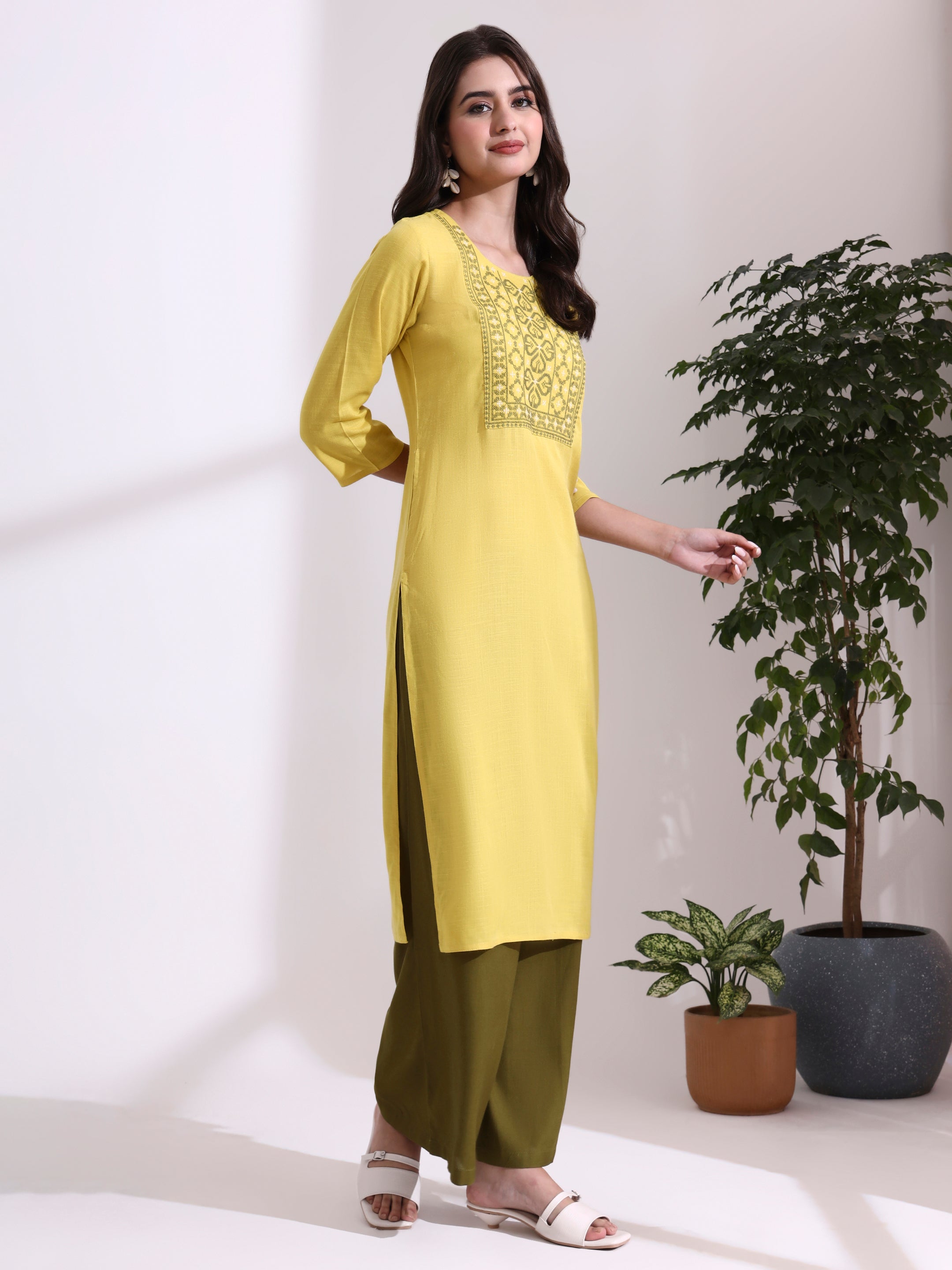 Floral Embroidered A-Line Kurta