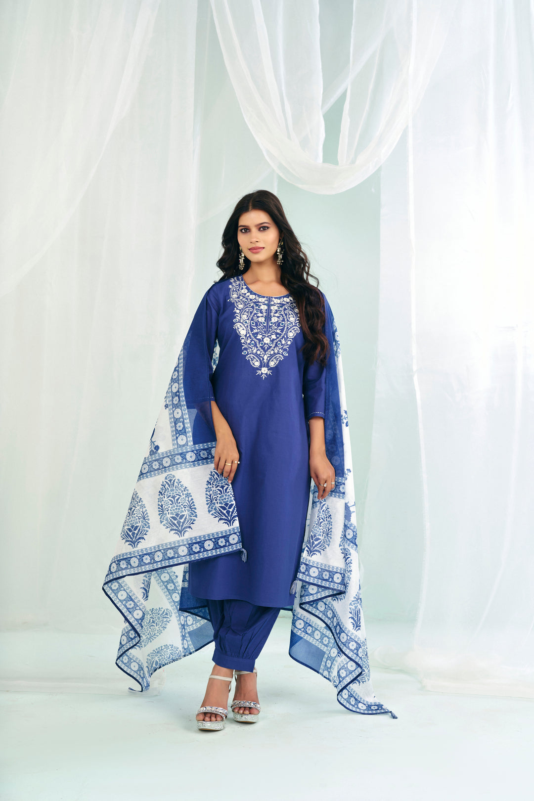 Floral Embroidered Straight Pure Cotton Kurta & Salwar Sets