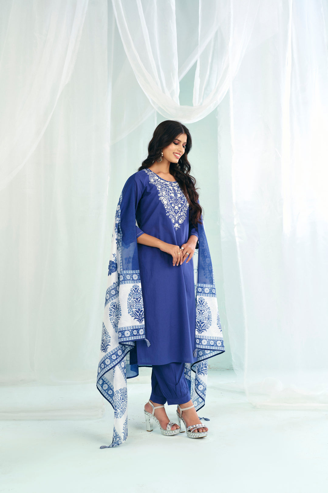 Floral Embroidered Straight Pure Cotton Kurta & Salwar Sets