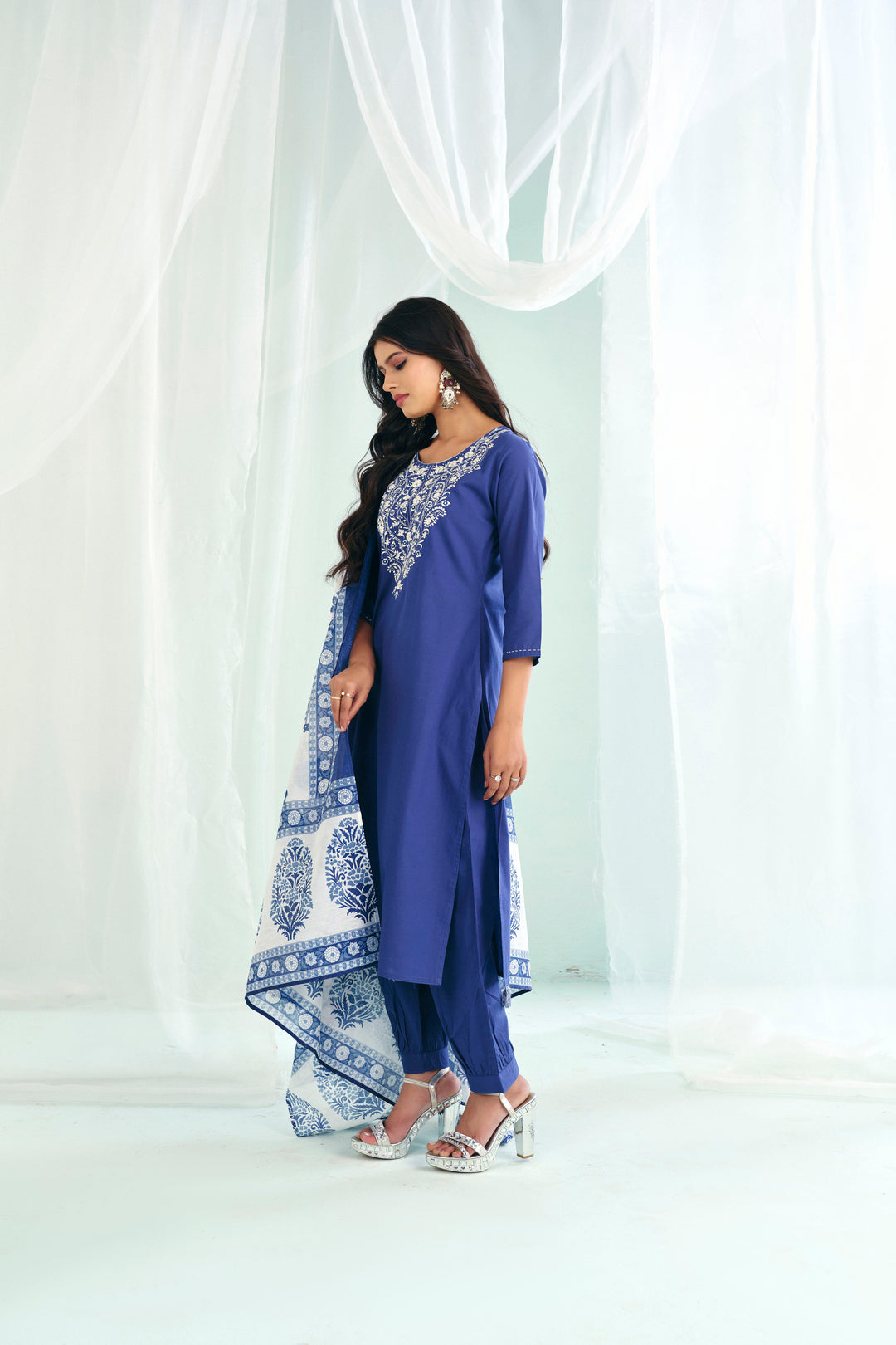Floral Embroidered Straight Pure Cotton Kurta & Salwar Sets