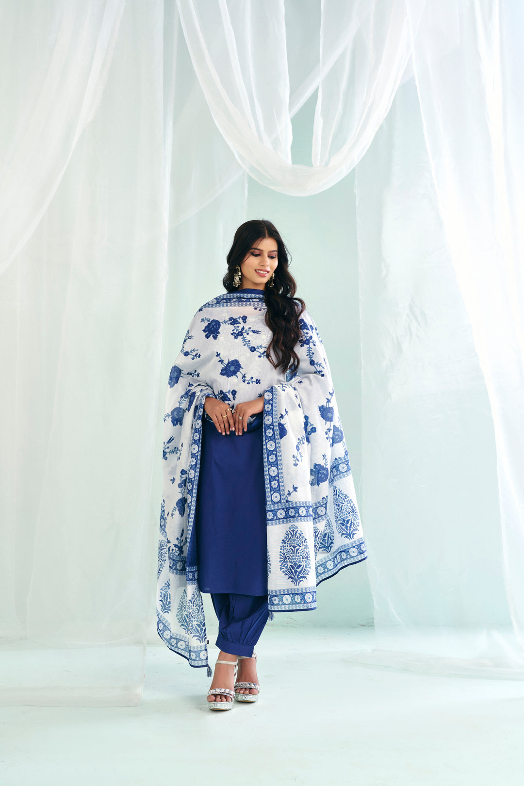 Floral Embroidered Straight Pure Cotton Kurta & Salwar Sets