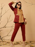 Maroon Jacquard Chanderi Embroidered Jacket