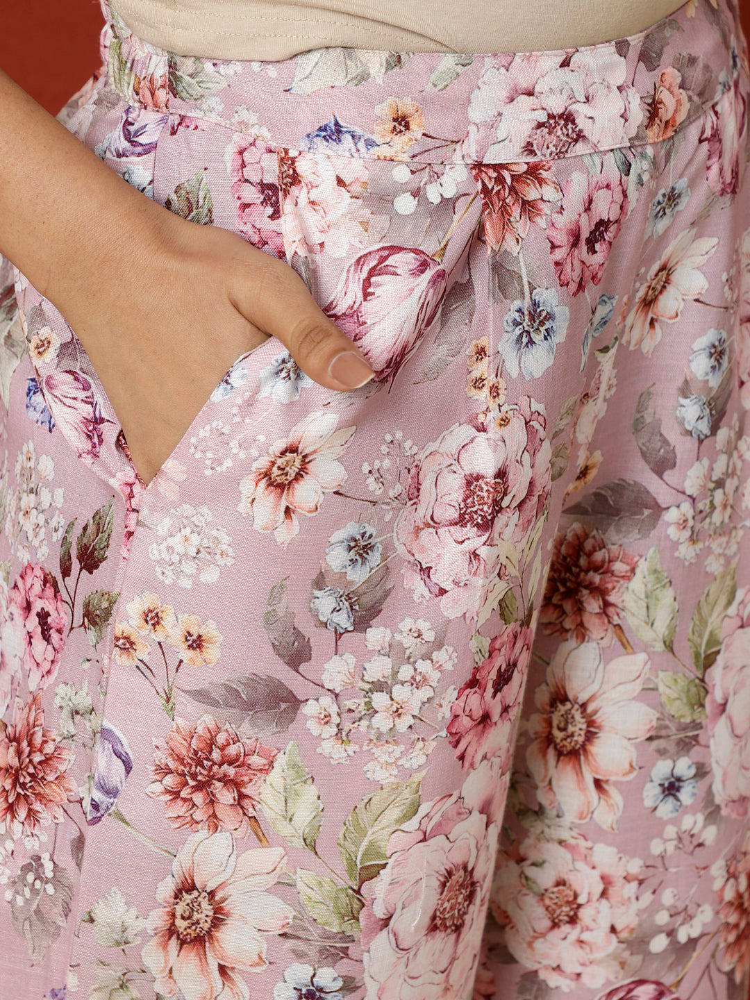 Pink Floral Printed Kurta With Palazzo Co-ord Set